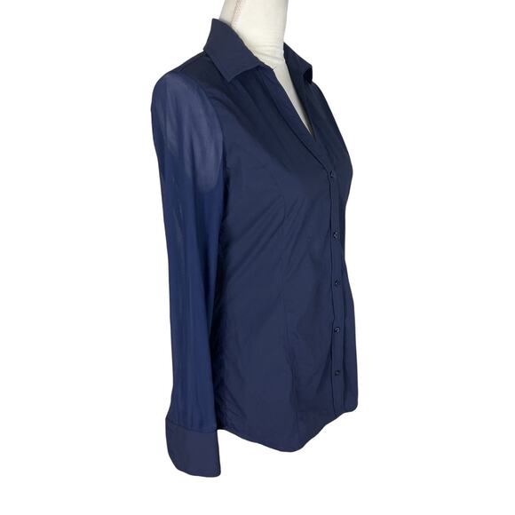 Anatomie Beth Button-Front Shirt Blue Mesh Sleeve Collared Blouse Size Small - Picture 3 of 7
